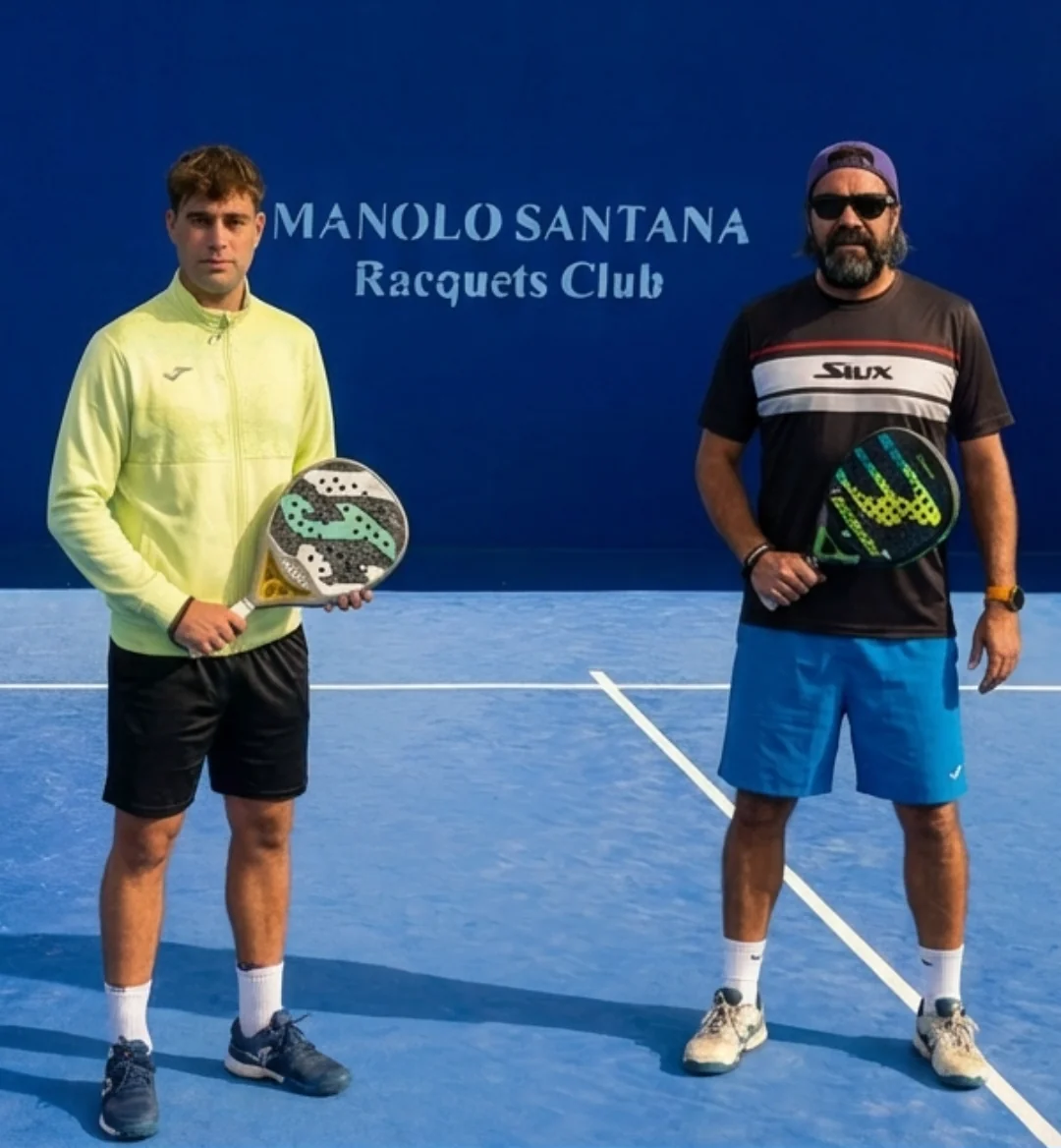 Dos profesores de la escuela de pádel en la pista